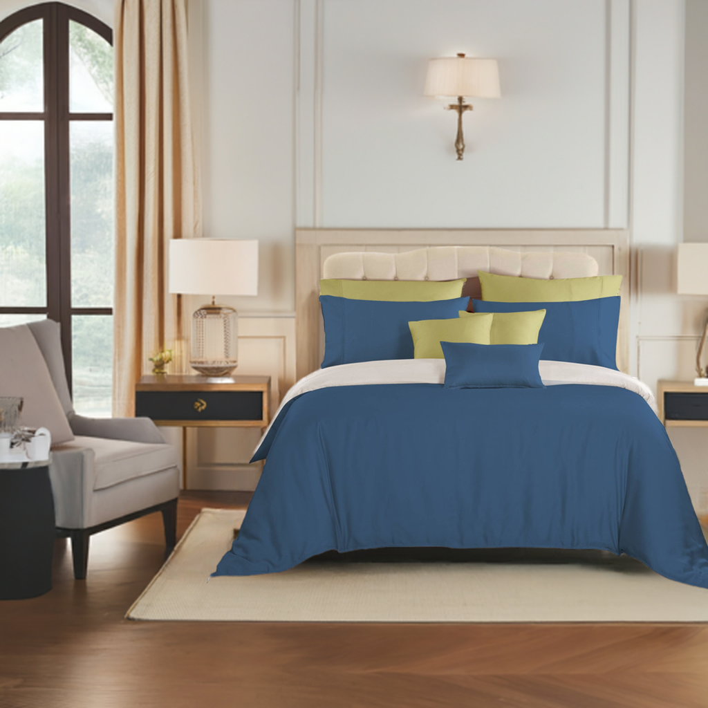 Mediterranean Blue Cotton Bedsheet Set 400 TC